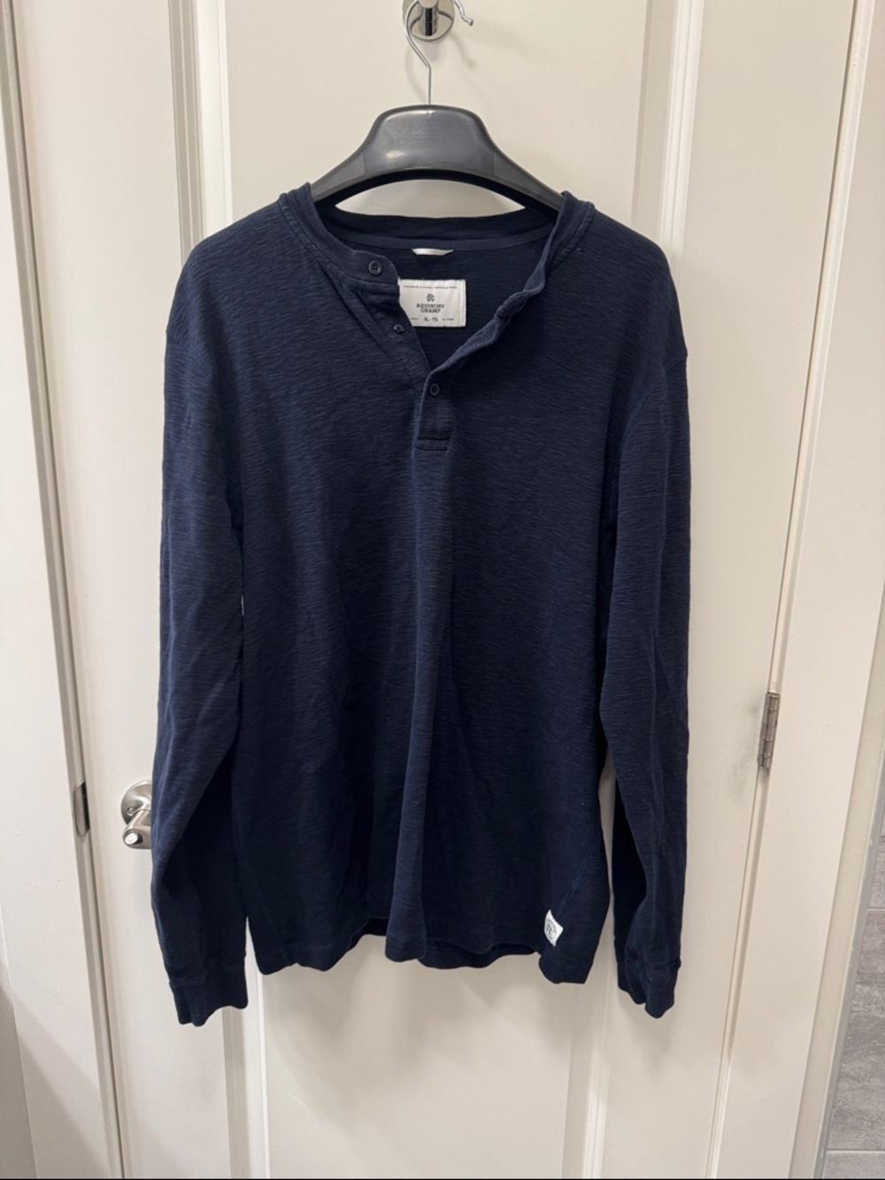 Reigning Champ Men’s XL Long Sleeve Henley Shirt - Navy Blue with button flaw